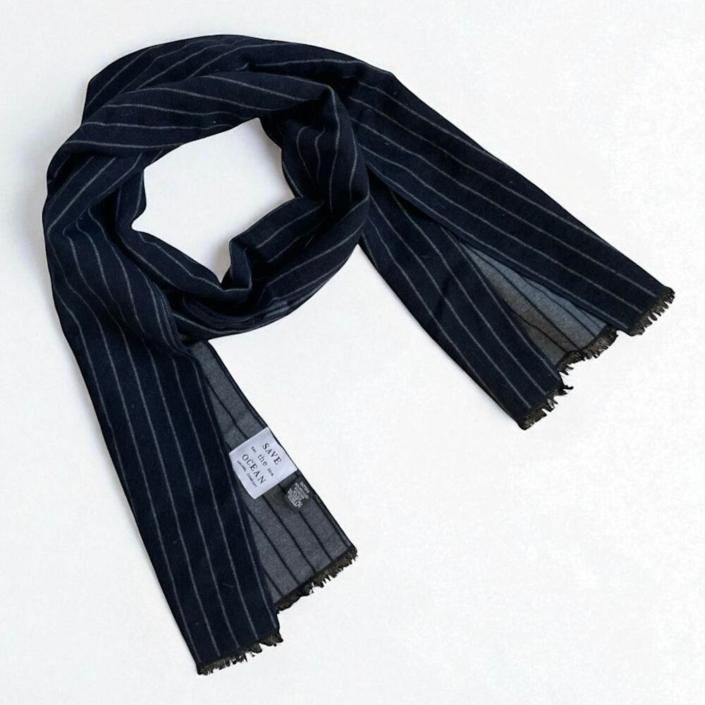 Save the Ocean Apparel Co. Navy Blue Striped Silk Knit Scarf